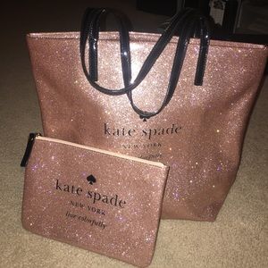 Kate Spade Blush Glitter Tote & Clutch